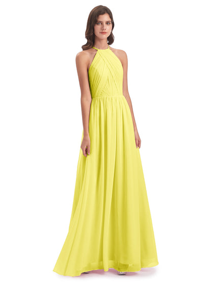 Mackenzie Halter Keyhole Lace Long Bridesmaid Dresses