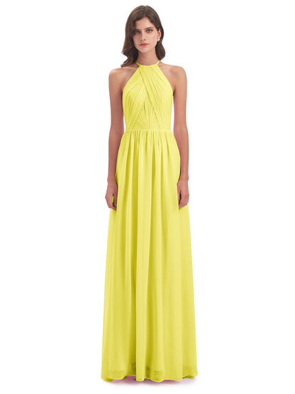 Mackenzie Halter Keyhole Lace Long Bridesmaid Dresses
