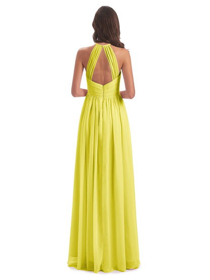 Mackenzie Halter Keyhole Lace Long Bridesmaid Dresses