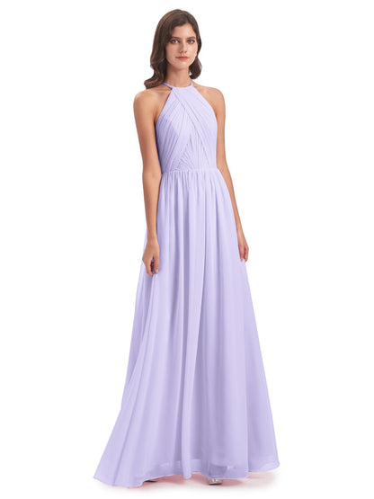 Mackenzie Halter Keyhole Lace Long Bridesmaid Dresses