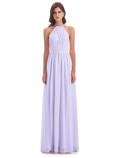 Mackenzie Halter Keyhole Lace Long Bridesmaid Dresses