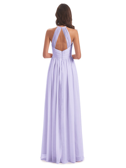 Mackenzie Halter Keyhole Lace Long Bridesmaid Dresses