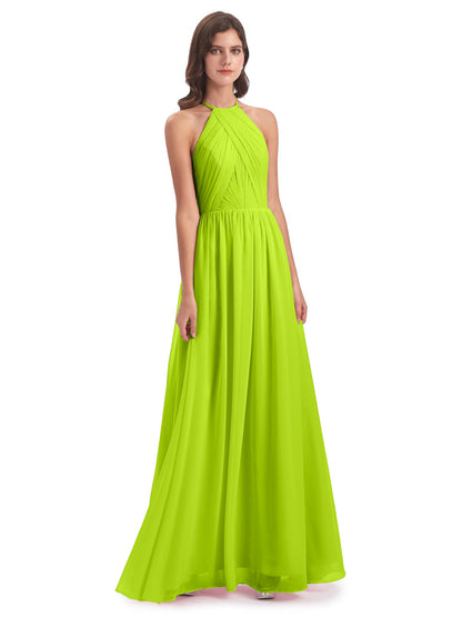 Mackenzie Halter Keyhole Lace Long Bridesmaid Dresses
