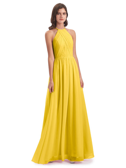 Mackenzie Halter Keyhole Lace Long Bridesmaid Dresses