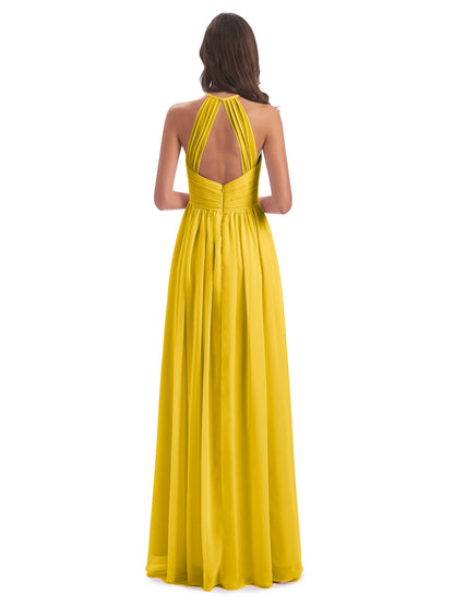 Mackenzie Halter Keyhole Lace Long Bridesmaid Dresses