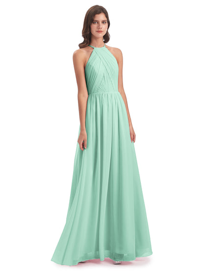 Mackenzie Halter Keyhole Lace Long Bridesmaid Dresses