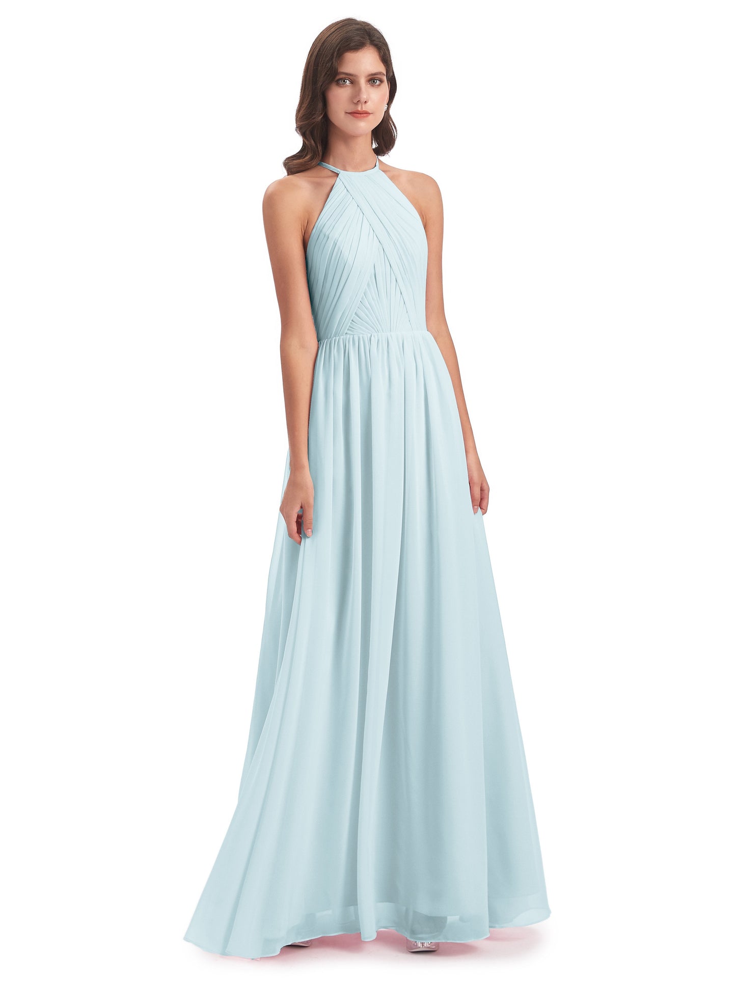 Mackenzie Halter Keyhole Lace Long Bridesmaid Dresses