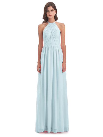 Mackenzie Halter Keyhole Lace Long Bridesmaid Dresses