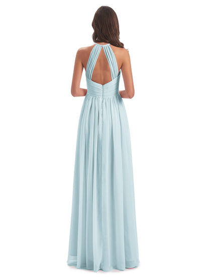 Mackenzie Halter Keyhole Lace Long Bridesmaid Dresses