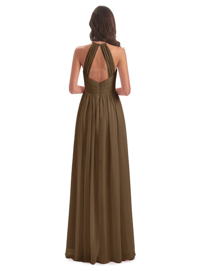 Mackenzie Halter Keyhole Lace Long Bridesmaid Dresses