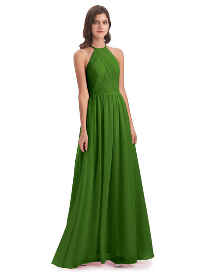 Mackenzie Halter Keyhole Lace Long Bridesmaid Dresses