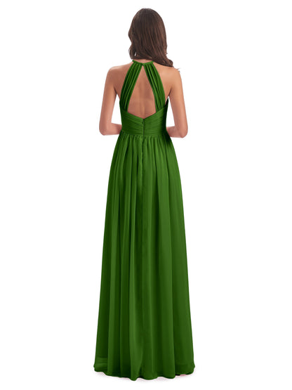 Mackenzie Halter Keyhole Lace Long Bridesmaid Dresses