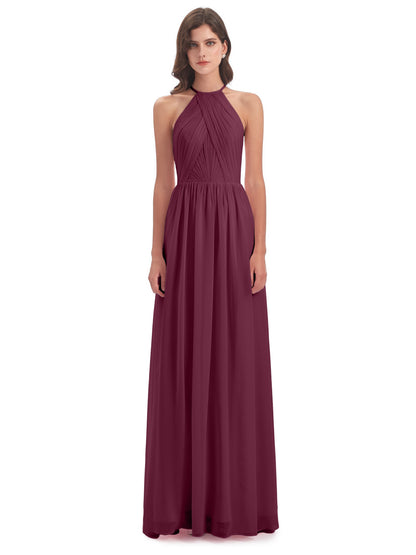 Mackenzie Halter Keyhole Lace Long Bridesmaid Dresses