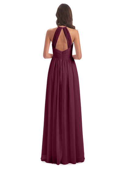 Mackenzie Halter Keyhole Lace Long Bridesmaid Dresses