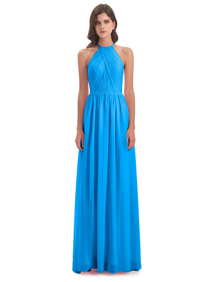Mackenzie Halter Keyhole Lace Long Bridesmaid Dresses