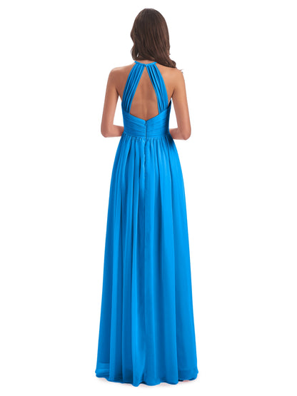 Mackenzie Halter Keyhole Lace Long Bridesmaid Dresses