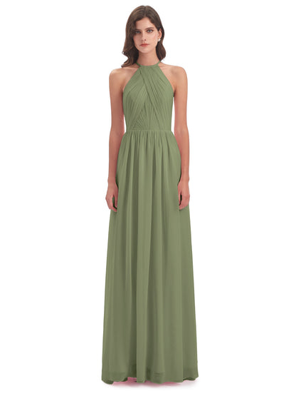 Mackenzie Halter Keyhole Lace Long Bridesmaid Dresses