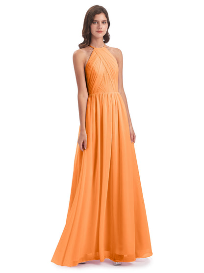 Mackenzie Halter Keyhole Lace Long Bridesmaid Dresses