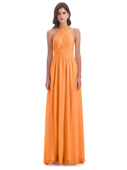 Mackenzie Halter Keyhole Lace Long Bridesmaid Dresses