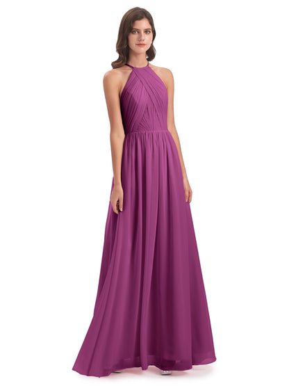 Mackenzie Halter Keyhole Lace Long Bridesmaid Dresses