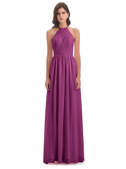 Mackenzie Halter Keyhole Lace Long Bridesmaid Dresses