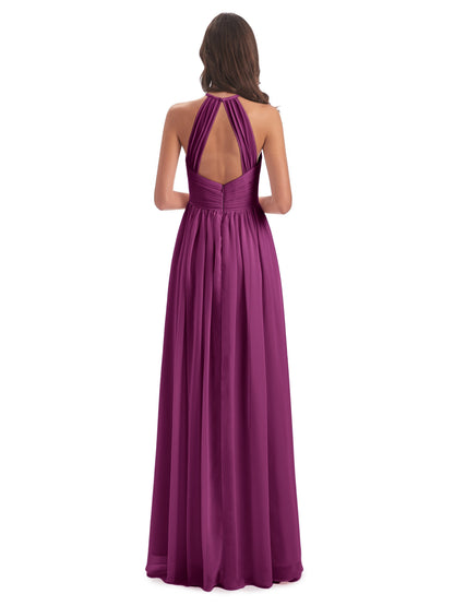 Mackenzie Halter Keyhole Lace Long Bridesmaid Dresses