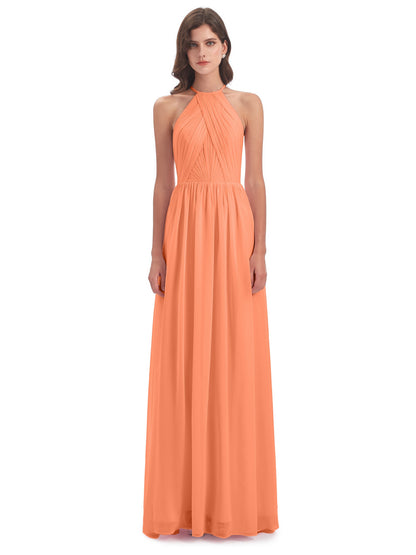 Mackenzie Halter Keyhole Lace Long Bridesmaid Dresses