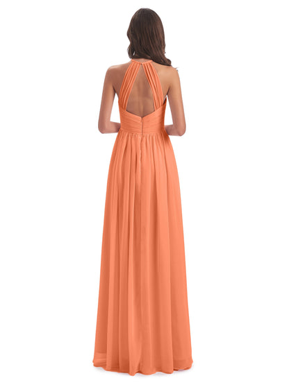 Mackenzie Halter Keyhole Lace Long Bridesmaid Dresses