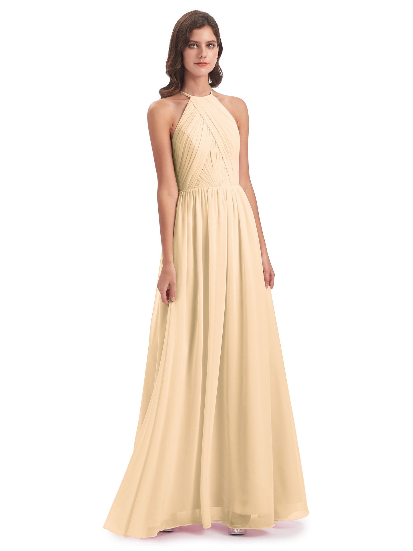 Mackenzie Halter Keyhole Lace Long Bridesmaid Dresses