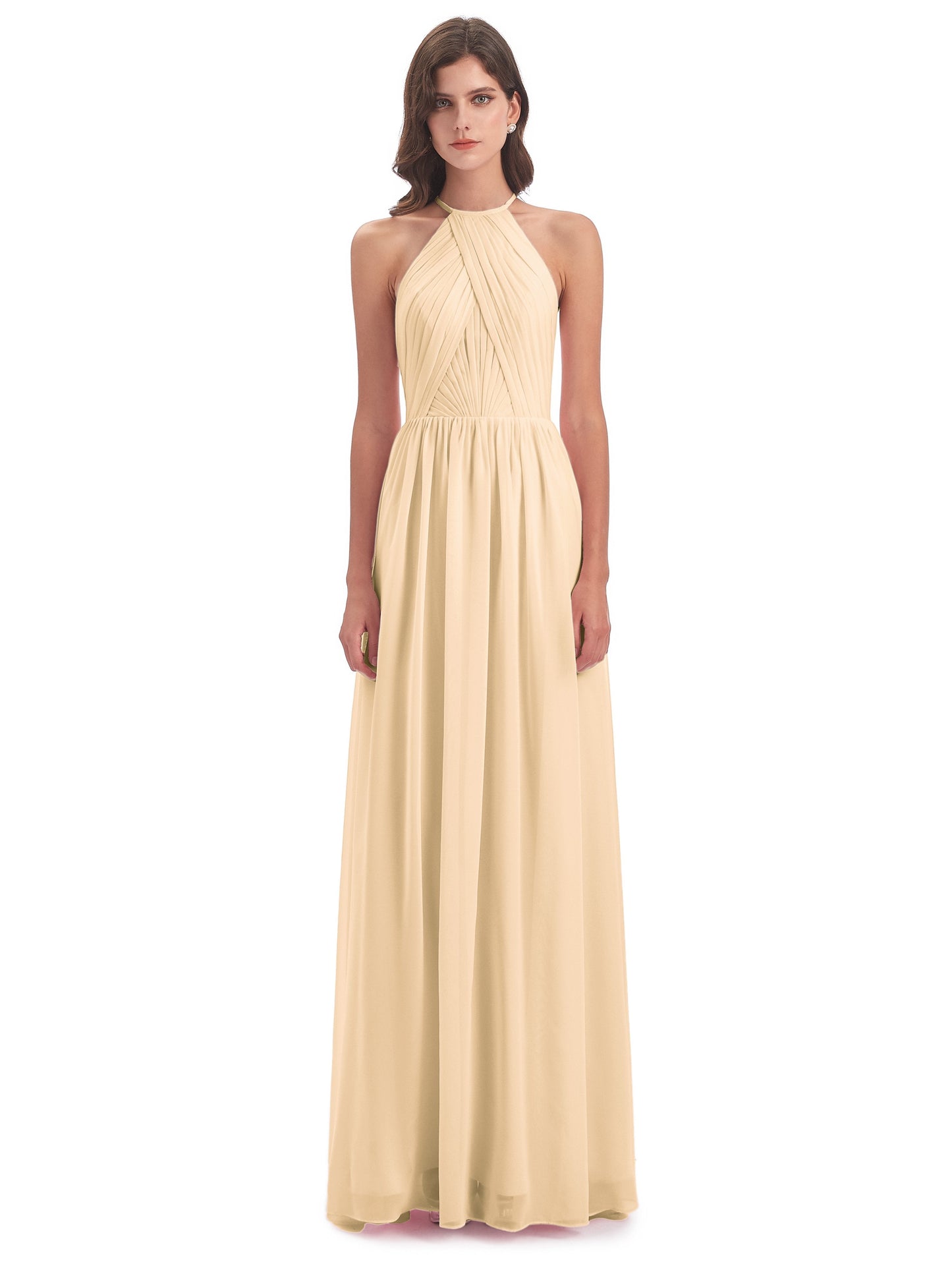 Mackenzie Halter Keyhole Lace Long Bridesmaid Dresses