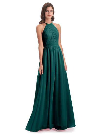 Mackenzie Halter Keyhole Lace Long Bridesmaid Dresses