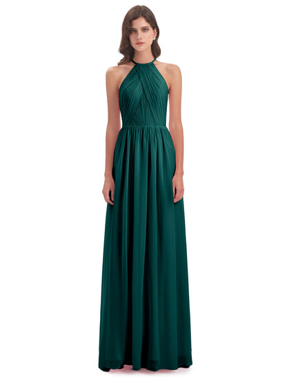 Mackenzie Halter Keyhole Lace Long Bridesmaid Dresses