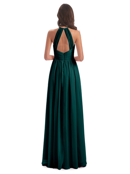 Mackenzie Halter Keyhole Lace Long Bridesmaid Dresses