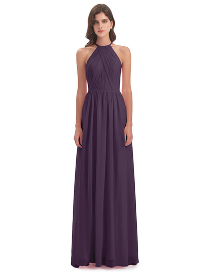 Mackenzie Halter Keyhole Lace Long Bridesmaid Dresses