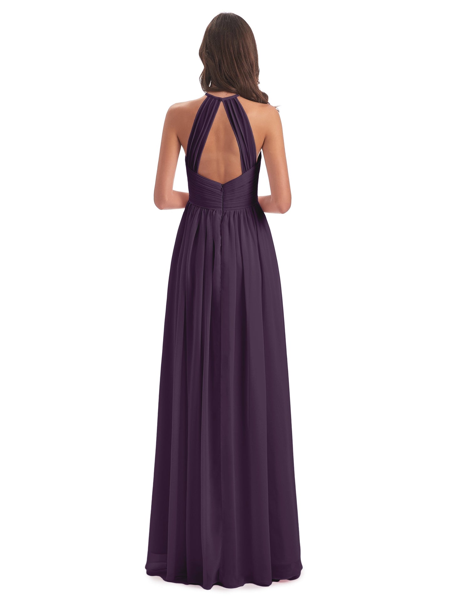 Mackenzie Halter Keyhole Lace Long Bridesmaid Dresses
