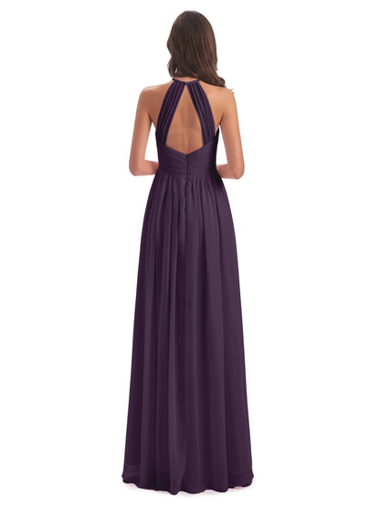 Mackenzie Halter Keyhole Lace Long Bridesmaid Dresses
