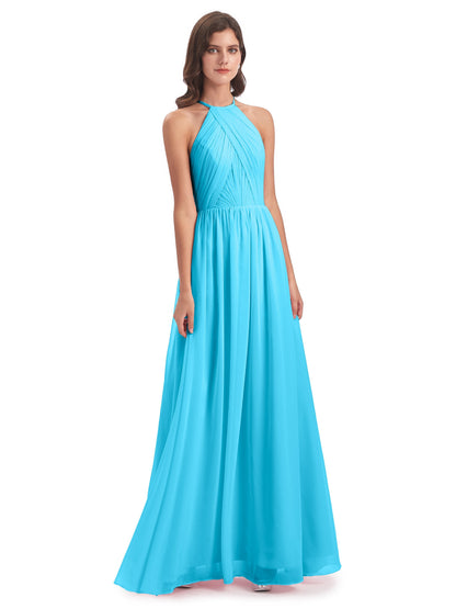 Mackenzie Halter Keyhole Lace Long Bridesmaid Dresses
