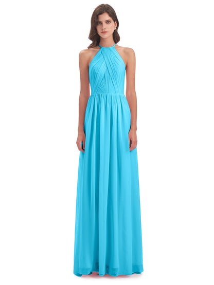 Mackenzie Halter Keyhole Lace Long Bridesmaid Dresses