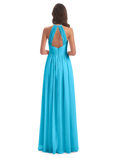 Mackenzie Halter Keyhole Lace Long Bridesmaid Dresses