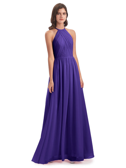 Mackenzie Halter Keyhole Lace Long Bridesmaid Dresses