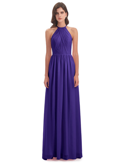 Mackenzie Halter Keyhole Lace Long Bridesmaid Dresses