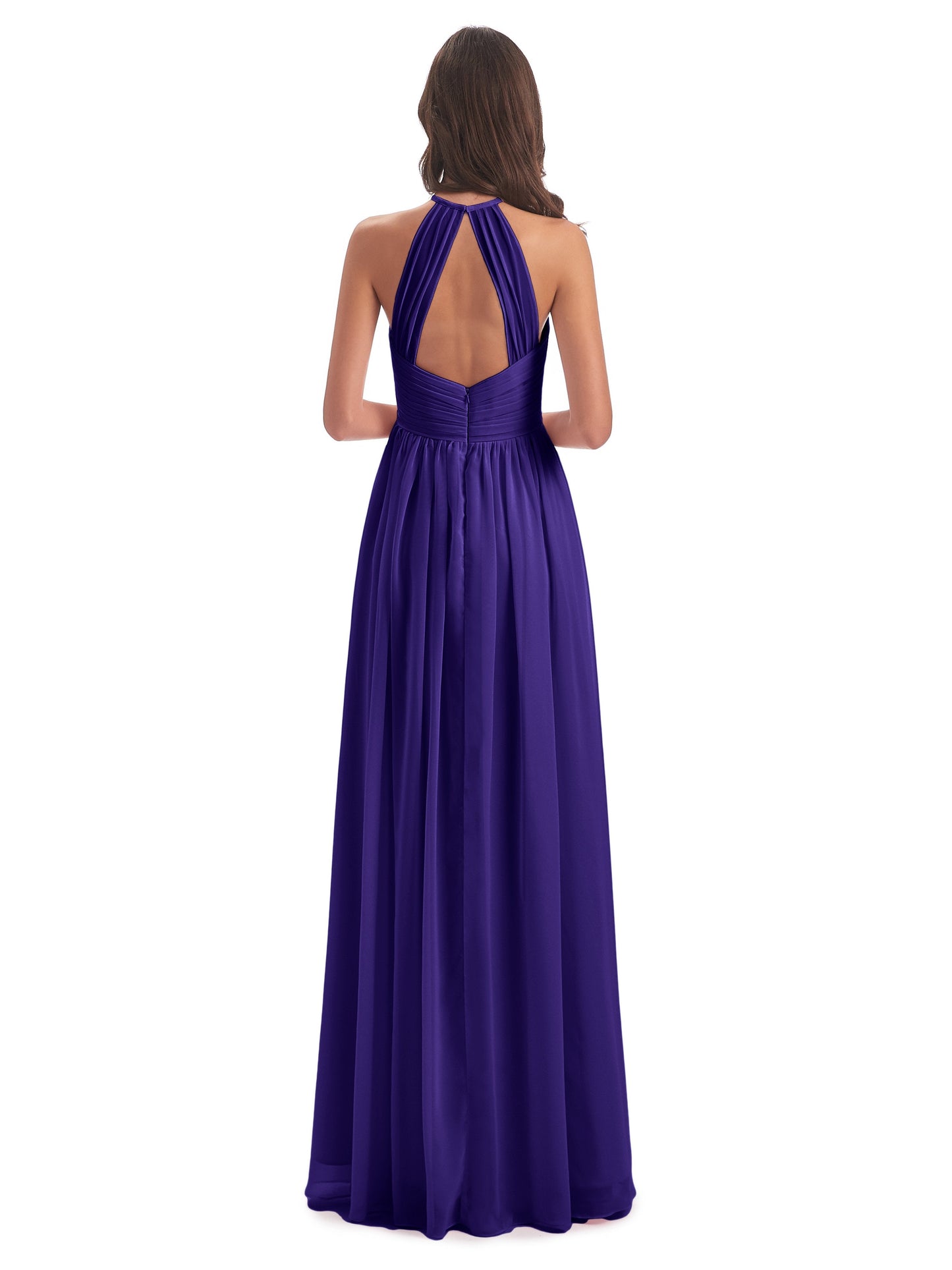 Mackenzie Halter Keyhole Lace Long Bridesmaid Dresses