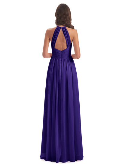 Mackenzie Halter Keyhole Lace Long Bridesmaid Dresses