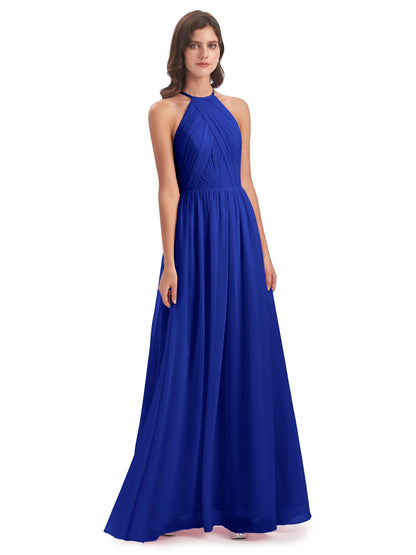 Mackenzie Halter Keyhole Lace Long Bridesmaid Dresses