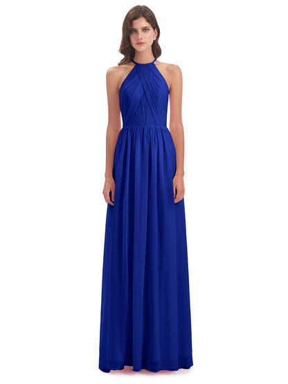 Mackenzie Halter Keyhole Lace Long Bridesmaid Dresses