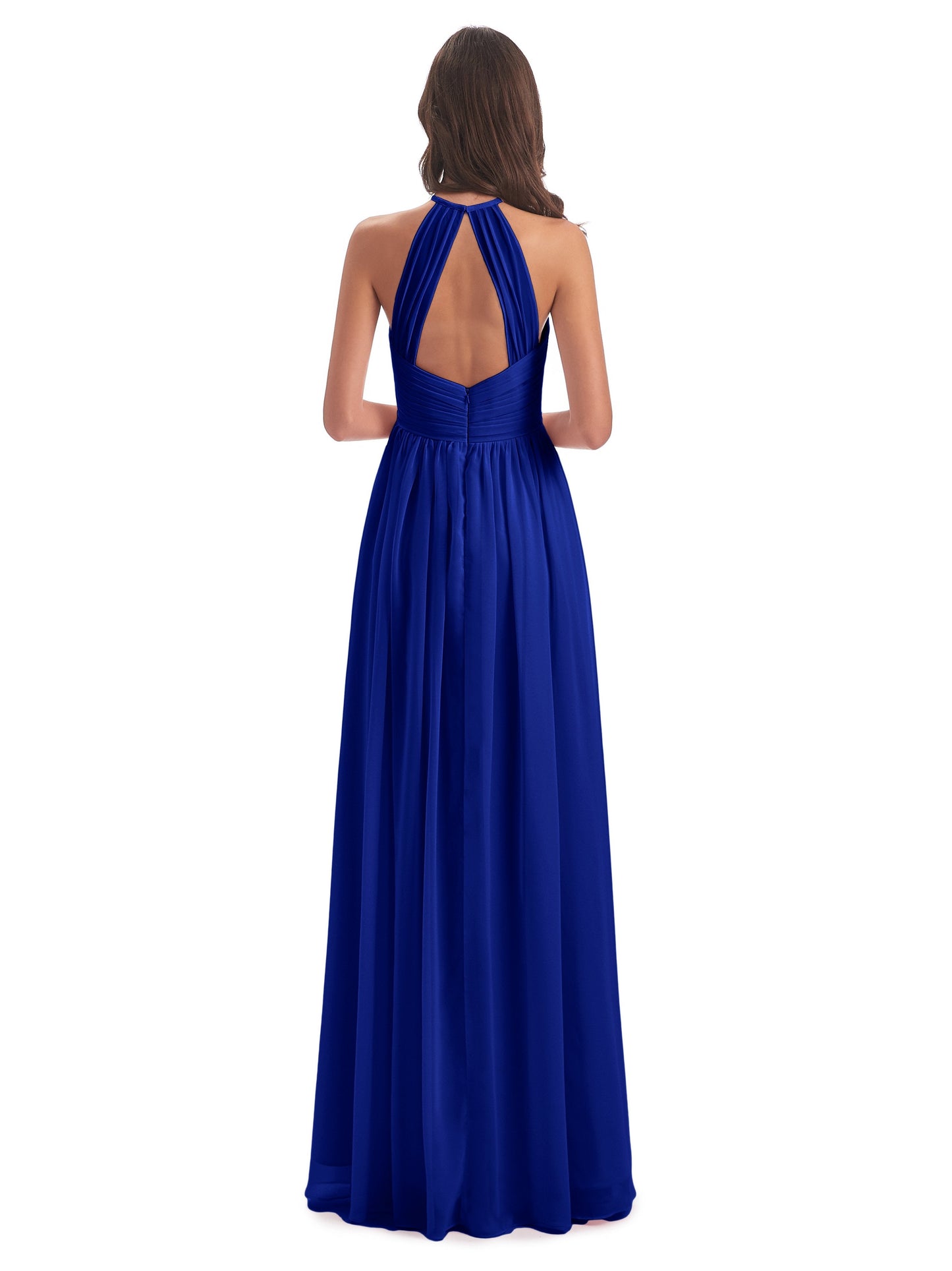 Mackenzie Halter Keyhole Lace Long Bridesmaid Dresses