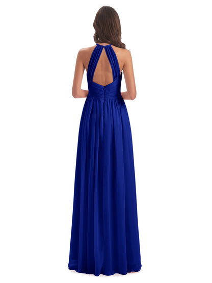 Mackenzie Halter Keyhole Lace Long Bridesmaid Dresses
