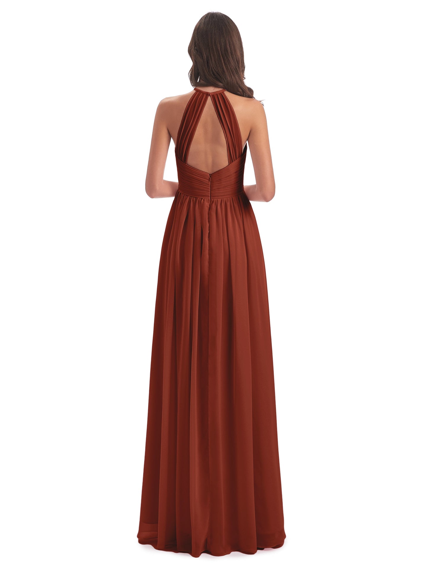 Mackenzie Halter Keyhole Lace Long Bridesmaid Dresses