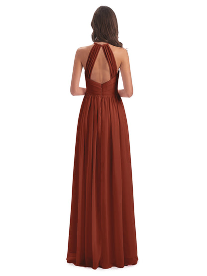 Mackenzie Halter Keyhole Lace Long Bridesmaid Dresses