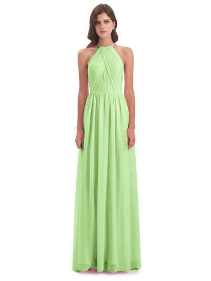 Mackenzie Halter Keyhole Lace Long Bridesmaid Dresses